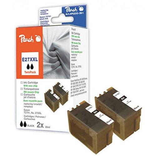 Peach Doppelpack Tintenpatronen schwarz kompatibel zu Epson T2791, No. 27XXL - 2