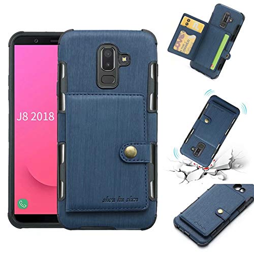 CHENJUAN Brushed PU Leather Flip Folio Wallet Case Business Multi-Card Slots Durable Shockproof Protective Cover Design For Samsung Galaxy J8 2018 (Color : Navy)