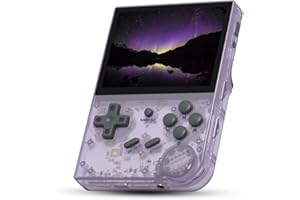 CAWEVON RG35XX Console de jeu portable, écran IPS de 3,5", système Linux, console de jeux vidéo rétro, carte TF 64 Go intégrée, jeux classiques 5474 compatible avec sortie TV HDMI (violet transparent, 64 G)
