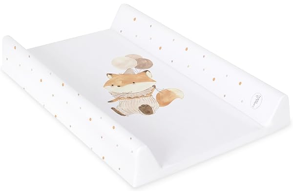 Ceba Baby® Matelas à Langer Bebe rigide 50x70 cm - 2 Coins - Matelas à Langer Lavable pour Filles et Garçons - Certifié Öko-Tex - Renard avec ballon - 70x50 cm