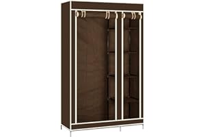 YIMING Armoire Chambre d'Adulte à Deux Portes, Armoire de Rangement Pliable et Portable, Penderie en Tissus Non-tissé, Armoire à Vêtements avec Une Tringle (Marron, 110×45×175 cm)