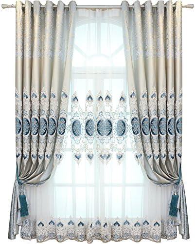 Clichtg European Pastoralen Thickened Snow Neil Jacquard Shade Living Room Villa Voile Curtain + Gauze Curtain 245 x 140 cm