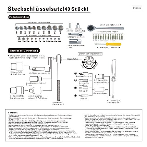 Finether Multi Schraubenzieher Set Schraubendreher Set Schrauber-Bit Set Steckschlüssel-Set 40-teilig Schrauberbit Bitsatz Steckschlüsseleinsatz - 7