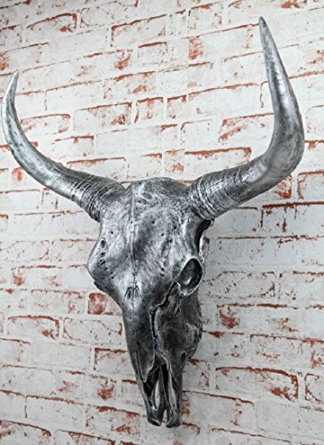 XXL Deko Bullenschädel silber Stierkopf Figur Skullptur Wandfigur 65 cm Geweih Stier Hörner Bulle - 2
