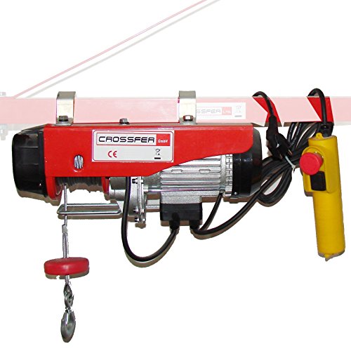 CROSSFER PA400A Elektrischer Seilhebezug 230Volt für 200kg/400kg Last Seilwinde mit Umlenkrolle als Flaschenzug Seilzug 12 Meter Hubhöhe Hebezug Lastkran