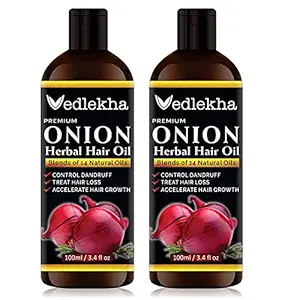 Vedlekha Onion Hair Oil with Red Onion Extract & Anti Dandruff 100ml Packof 2 Bottle (200ml)