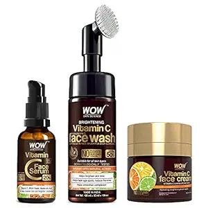 WOW Skin Science Vitamin C Face Ultimate 3 Kit with (Vitamin C Face Wash - Built In Brush + Vitamin C Serum + Vitamin C Face Cream) - 230mL