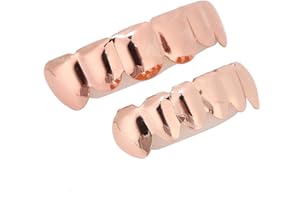 YUYTE Gold Silver Teeth Grillz para Hombres, Mujeres, Hip Hop Silver Gold Grills para los Dientes Superior e Inferior, Accesorios de Joyería de Dientes de Rapero (Conjunto de oro rosa brillante (chapado en