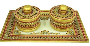 Adishakti's Marble Pandaan Box Set with Real Meenakari and Kundan Work Home Decor - Set of 2