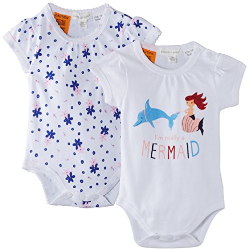 Pumpkin Patch Baby Girls 0-24M W/S 2Pk Bodysuit, White (Milk), 12-18 Months