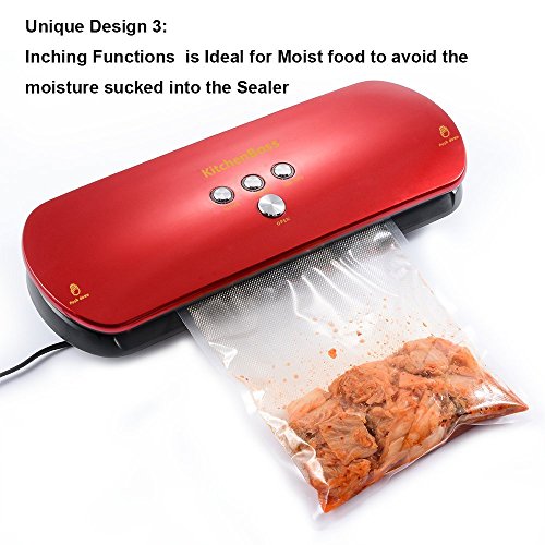 Vakuumierer, KitchenBoss Vakuumiergerät Lebensmittelverpackungsmaschine für Lebensmittel, Fleisch,Früchte, natürliche Aufbewahrung ohne Konservierungsstoffe,Vakuumregulierung,inkl. 5 gratis Profi-Folienbeutel (rote) - 4