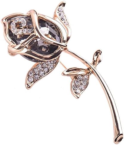 Joyfulshine Rose Flower Brooch Gold Plated Brown Crystal Pin For Chiffon Scarf Neck Shawl Scarf Soft Scarves Wrap