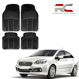 Riderscart (4 Pcs) Full Set Ridged Heavy Duty Anti- Slip Car Rubber Floor/Foot Mat for Fiat Linea (Non Slip, Black) with Warranty