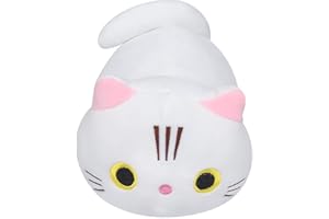 Fortuning's JDS Cat Plush Toy Cuddly Pillow Kitten Plush Kawaii Pillow Stuffed Animals Soft Toys Bedroom Decor Back Cushion Stuffed Cat Cuddly Toy 13.7 inch, White Cat Plush