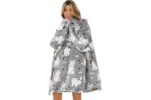 Sedefen Couverture à Capuch Flanelle,Douillette Duveteuse Sherpa TV en Peluche,Pyjama Femme Polaire,Couverture avec Manches et Poches,Surdimensionnée Plaid Hiver Chaud Sweat Plaid