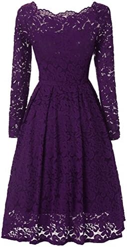 BEIJG Women's Off Shoulder Long Sleeve Lace Formal Retro Vintage Swing Party Cocktail Dresses Knee long S-XXL