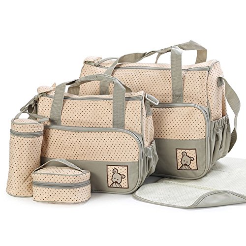 Ritastar (TM) Large Capacity Multifunctional Mother Mom Mummy Maternal Diaper Nappy tote Bag Handbag Shoulder Bags with Nursing Bottle Bag Changing Mat 5 in one Pack (A-Grey Green)