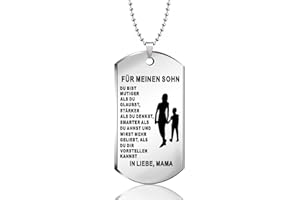 HAYOUWAY Halskette Herren mit Anhänger, Dog Tag Kette Herren mit Gravur Spruch für Meine Sohn und Enkel, Edelstahl Dog Tag Anhänger Halskette Geschenke für Unsere Sohn Enkel von Mama Papa, Oma Opa