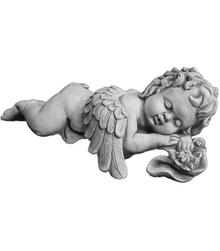 Baby Engel Grab Figur Aus Steinguss – Frostsicher, 22 Cm Hoch, 9 Kg, Grau, Für Den Außenbereich