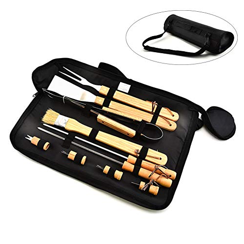 spécification Queta Ensembles d'ustensiles pour Barbecue, 10 Pièces Manche en Bois Accessoires de Barbecue avec Sac de Rangement pour Camping Pique-Nique Accueil Cuisine Fête en Plein air
