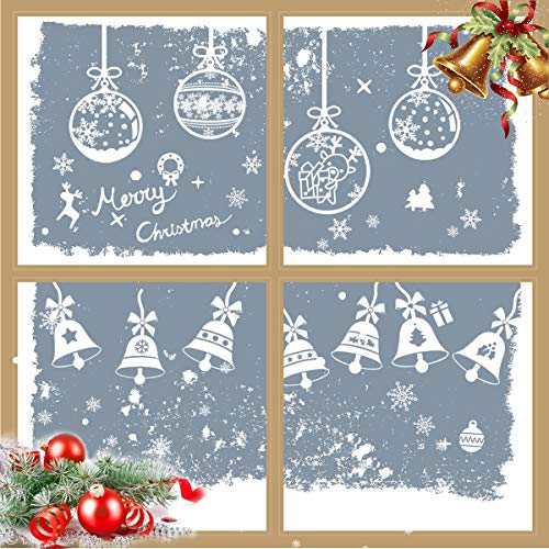 METALBAY Pegatinas Decorativas de Ventana para Navidad, Sticker de Electricidad Estática de Campanas de Vinilo sin Adhesivos Decoración Christmas, 4pcs, Blanco