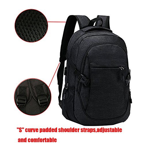 Laptop Rucksack Tasche - Nylon Computer Tasche Schulrucksack Rucks  cke mit USB Ladeanschluss f  r 15 6 Zoll Laptop und Notebook Schwarz