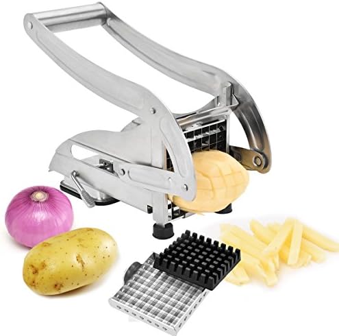 Potato Chipper French Fry Cutter Stainless Steel Vegetable Cutter Machine with 2 Interchangeable Blades