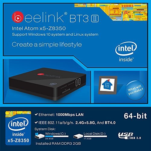 Mini-PC Desktop Beelink BT3Ⅱ 4K Intel Atom x5-Z8350 Processor 64Bit Intel HD Graphics 400 DDR3 2GB bis zu 1.92GHz ,Unterstützt Windows system and Linux system , WiFi IEEE 802.11a / b / g / n 2.4G/5.8G Ethernet 1000Mbps LAN Bluetooth BT 4.0 - 2