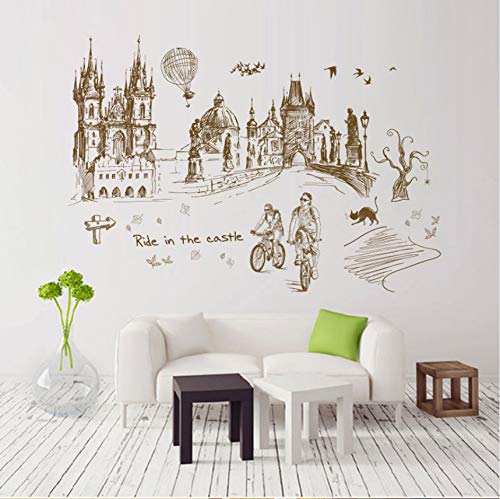 Preisvergleich Produktbild Cczxfcc City Travel Wand Aufkleber Wohnkultur Wohnzimmer Schlafzimmer Küche Baby Zimmer Wandtattoo Poster Wandbild Schloss Fahrrad