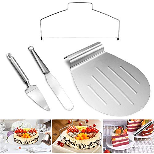 TedGem Set de espatulas para reposteria, con paleta y cortador para tartas, y paleta triangular de acero inoxidable - Lira para tartas, Espátula para tarta Set de 4 en 1