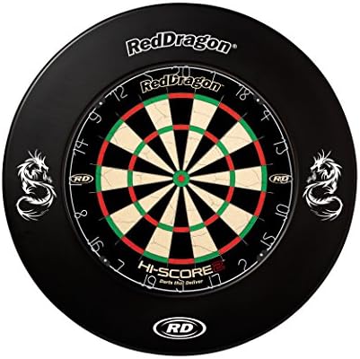 Red Dragon Hi-Score 2 Dartboard & Printed Red Dragon Surround - Combo Set Black