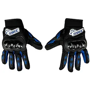 Autofy SSPEC Universal Full Fingers Leather Riding Gloves/Hand Gloves (Black, Blue/XXL)
