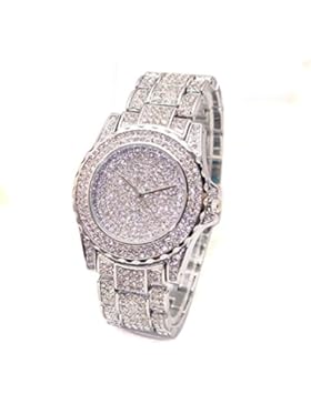 oumosi Luxus Frauen Kristall Quarz Armbanduhr Vintage Strass Dekoration Armbanduhr silber