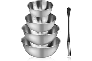 ADERTOS 4PCS Bols Mélangeurs en Acier Inoxydable - Bol à Mixer, Cul de Poule, Saladier Antidérapant et Bâtonnet à Remuer pour Cuisson et Pâtisserie