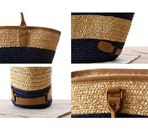 Damen Mädchen pastoralen Stil Strand Streifen Stroh korbtasche Tragetasche Schulter Handtasche - 4