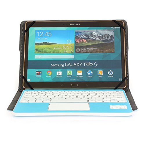 Besmall Wireless Touch Bluetooth Drahtlose Tastatur mit QWERTZ Tastaturlayout für Android Windows Tablet Smartphone(Mit PU-Hülle,Blau) - 3