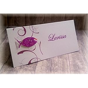 Tischkarte Namenskarte Kommunion Konfirmation Firmung Taufe Fisch christliche Symbole brombeer beere dunkel pink
