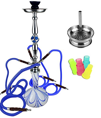 BAYLI - XXL Shisha Set, Orientalische Wasserpfeife mit 4 Schläuchen, inklusive Zange, Tonkopf Shisha Höhe ca. 79cm Nargile Hookah mit Tonkopf und Zange + Kaminaufsatz + Mundstück F4196