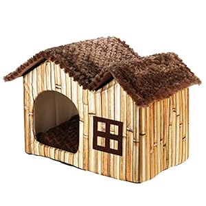DoubleBlack Cama Caseta Casa Tela para Perros Gatos Plegable Cojines Casitas Mascota Iglu Pequenos Colchon Habitacion Interior Patrón de Bambú