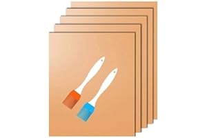 TMDWON Grill Mat Copper BBQ Grill Mat Baking Mat Set of 5 Non-Stick Reusable Copper Cooking Sheets for Gas Grills BBQ Cooking Baking Charcoal Outdoor Grill with 2 Silicone BBQ Brushes, Gold