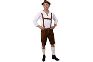 I LOVE FANCY DRESS Mens Bavarian Costume - Lederhosen Style Trousers with traditional White shirt - Oktoberfest Fancy Dress
