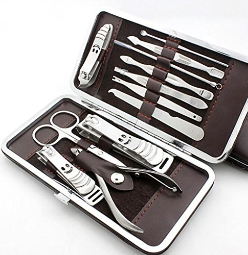 Pediküreset, Maniküre Set, Nagelpflege Set 12-teiliges Maniküre-Pediküre Reise Set ,CIDBEST® Edelstahl Nail-Clippers Reiniger Häutchen Grooming Kit, Marken-Qualität Beauty Maniküre Nagel Werkzeug-Sets Nagelschere Nagelknipser Pediküre-Set Tool Kit mit Ledertasche - 4
