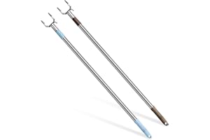 LLHQAMT Closet Hook Pole, 2 Pieces1.5 Meters (59in) Closet Hook, Sturdy And Durable, Telescopic Clothes Hook Steel Clothes Pole, Suitable For Wardrobe, Clothes Line, Hanger, Hanger Pole (Blue+Brown)