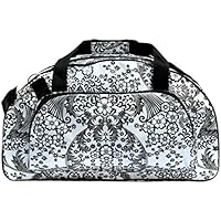 geblümte Saunatasche Sporttasche Schwimmtasche Reisetasche Umhängetasche Weekender aus Wachstuch Damen wasserdicht Blumen Retro Eden weiss