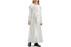 BesserBay Girls Ruffle Long Sleeve Tie Waist Maxi Dress with Pockets 5-14 Years
