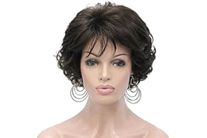 AIYLMZ Pelucas cortas de color marrón oscuro con flequillo, pelucas de pelo esponjosas con corte de duendecillo, pelucas sintéticas de uso diario para fiestas de disfraces (Marron Oscuro)