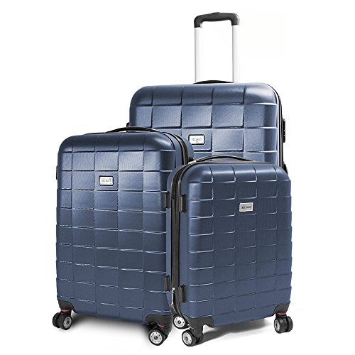 BERWIN® Kofferset 3-teilig Reisekoffer Koffer Trolley Hartschalenkoffer ABS Teleskopgriff Modell Squares (Dunkelblau)