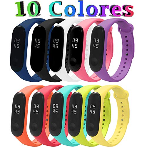 [Compatible con Mi Smart Band 4] 10 Piezas Correas Mi Band 3/4 Pulseras Reloj Silicona Banda para Mi Band 3/4 Reemplazo - 10 Colores