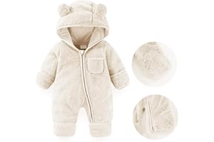 Fairy Baby Baby Snowsuit, Newborn Baby Bear Hooded Footed Romper Fleece Snowsuit Cartoon Flannel Zipper Jumpsuit Fall Winter Outfits