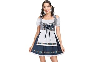 Kate Kasin Women 2pcs Set German Bavarian Oktoberfest Costumes Cold Shoulder Dress Apron KKH02092